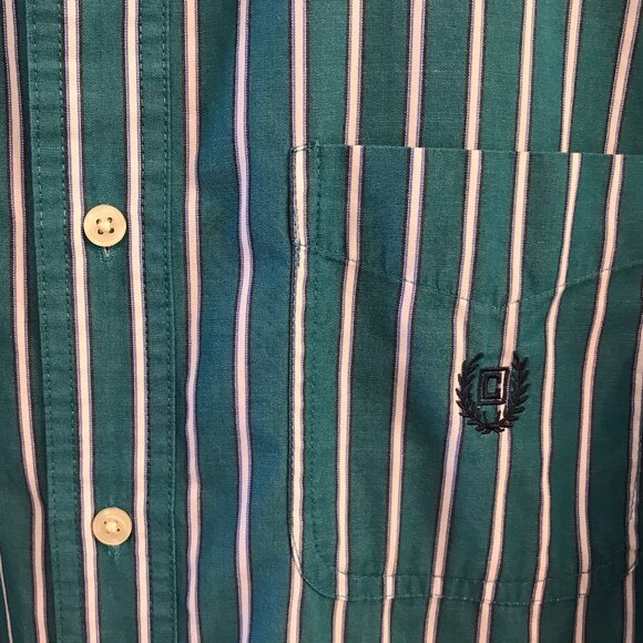 Chaps Striped Shirt: Lightweight Button-Down, Teal & White, Size Men’s Medium - Picture 4 of 10